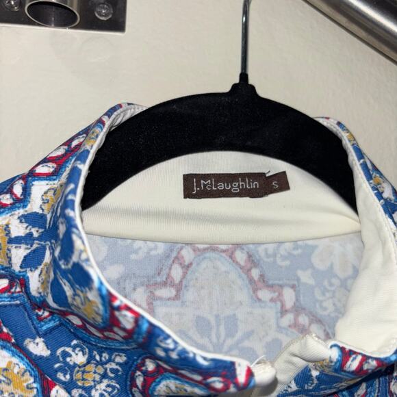 J. McLaughlin Quarter Zip- Catalina Cloth Blue Printed Sporty Pullover- Small - Picture 9 of 10